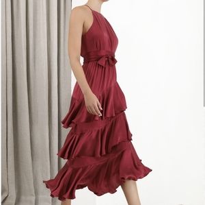 NWOT ZIMMERMANN Tie-belt Silk Midi Tiered berry Pink Dress